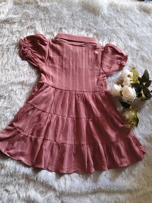 Girls Dusty Rose Textured Tiered dress - CottyLand