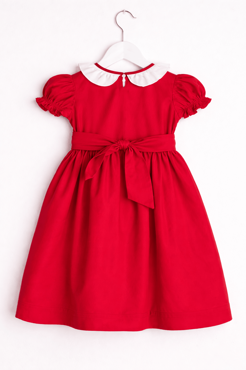 Red Smocked Party Dress for Girls with White Collar | Classic Cotton Kids Dress - CottyLand