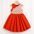 Girls Orange Floral Lace Party Dress | Textured Cotton Dress | CottyLand
