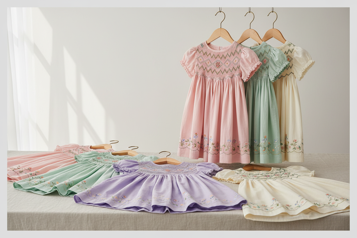 bit more specific dresses with smoked ,hand picked and cotton dreess no need of kids images 