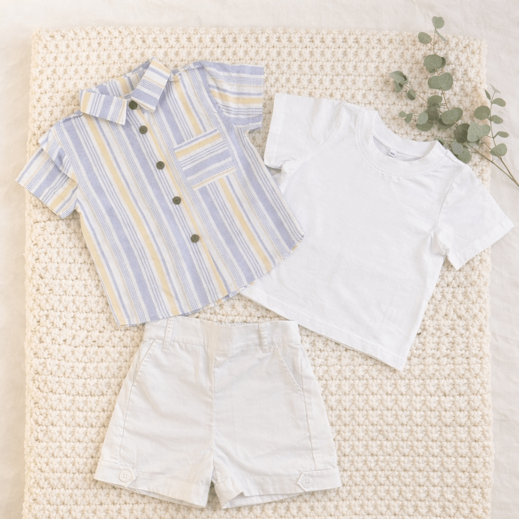 Boys Classic Summer Outfit Set – Striped Shirt & Cotton Shorts - CottyLand