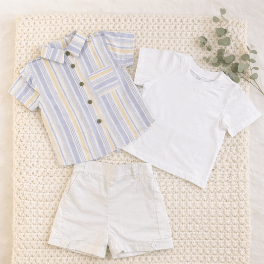 Boys Classic Summer Outfit Set – Striped Shirt & Cotton Shorts - CottyLand