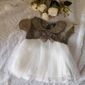 Girls Champagne & Ivory Party Dress with Peter Pan Collar and Tulle Skirt - CottyLand