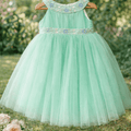 Girls Mint Green Tulle Party Dress with Floral Embroidery - CottyLand