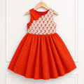 Girls Orange Floral Lace Party Dress – Sleeveless Textured Cotton Dress - cottyland.com.au