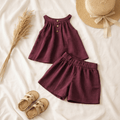 Girls Plum Crinkle Fabric Top & Shorts Set - CottyLand