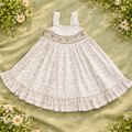 Girls Smocked Flared Lace Hem Dress - CottyLand