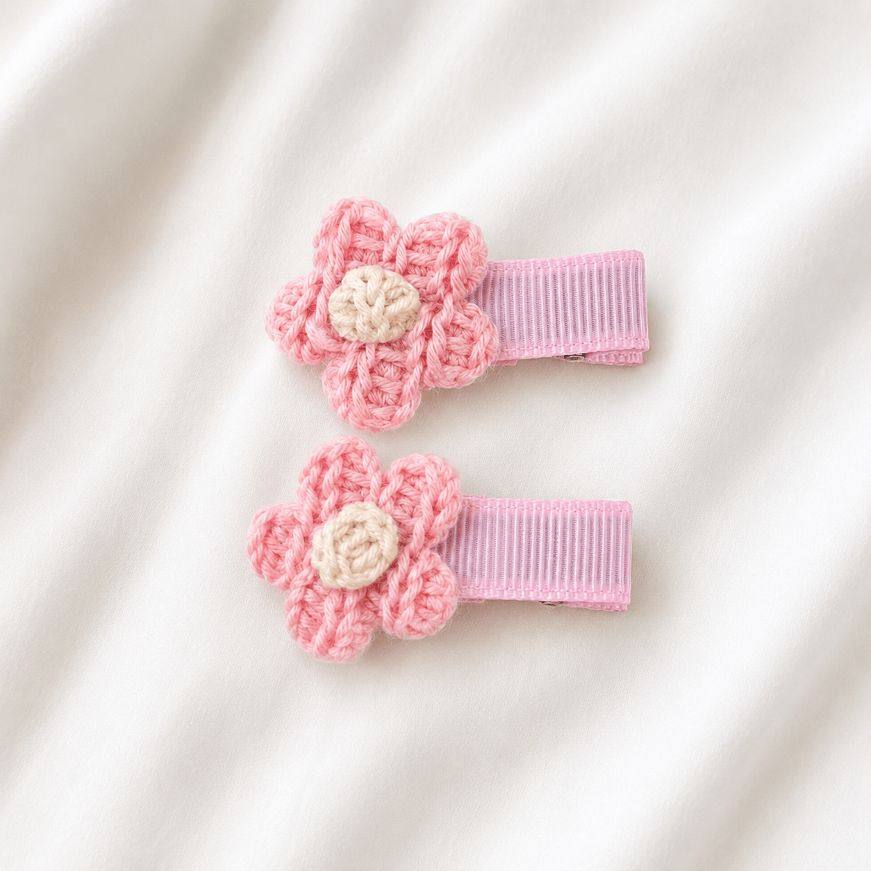 Pink Floral Crochet Hair Clips for Girls - CottyLand