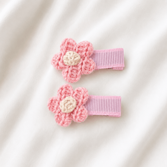 Pink Floral Crochet Hair Clips for Girls - CottyLand
