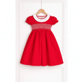 Red Smocked Party Dress for Girls with White Collar | Classic Cotton Kids Dress - CottyLand