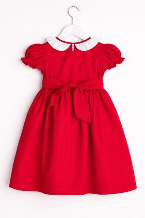 Red Smocked Party Dress for Girls with White Collar | Classic Cotton Kids Dress - CottyLand